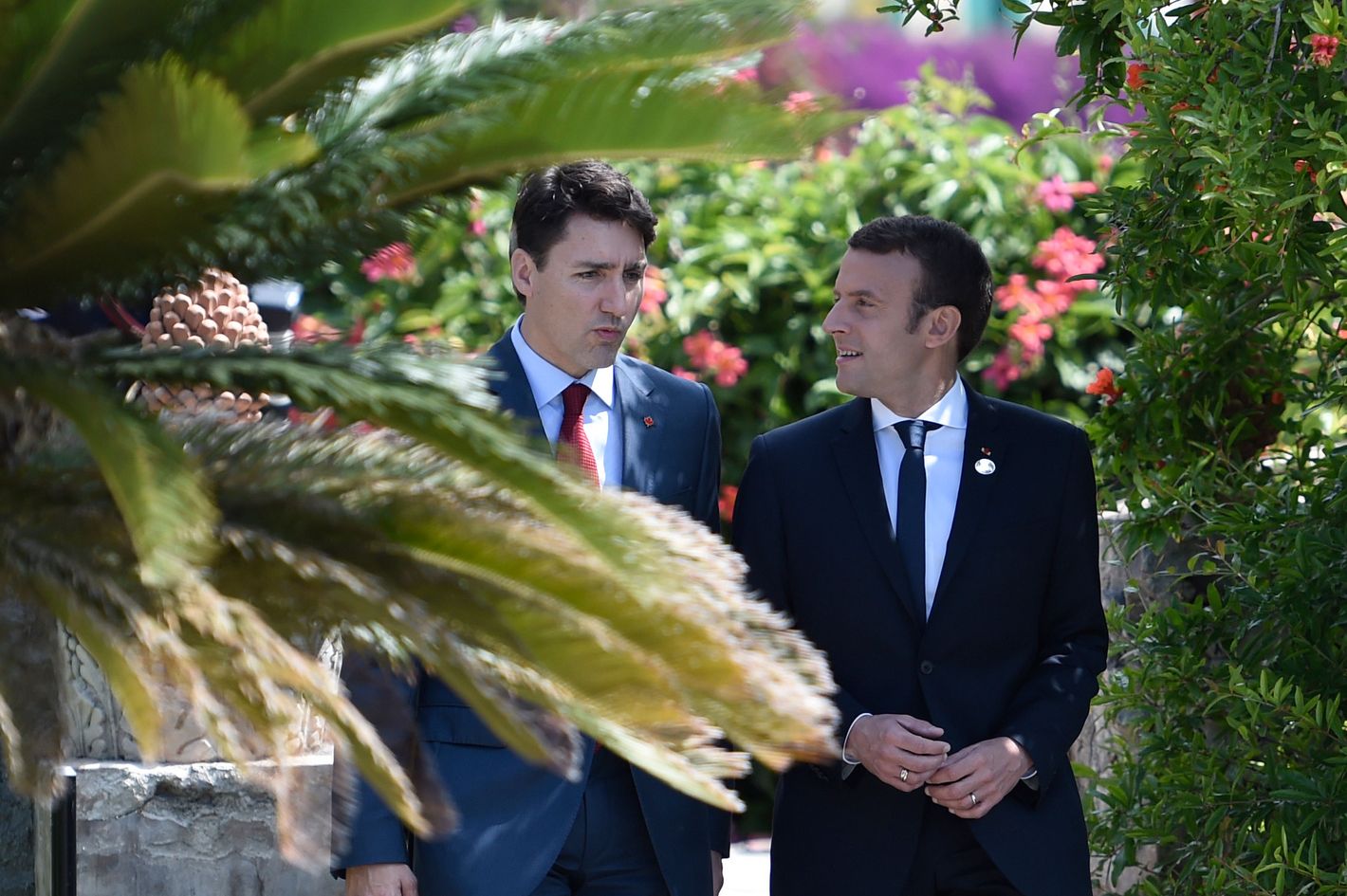 Justin Trudeau And Emmanuel Macron In Siciliy For G7 Summit