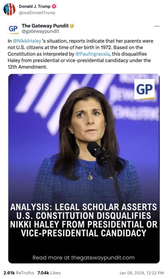 Trump Floats Ridiculous Nikki Haley Birther Conspiracy