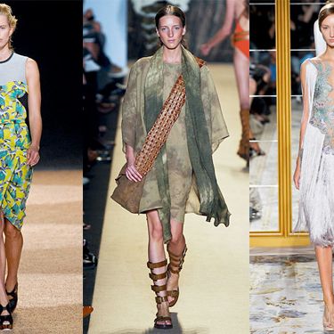 From left: spring looks from Proenza Schouler, Michael Kors, and Marchesa.