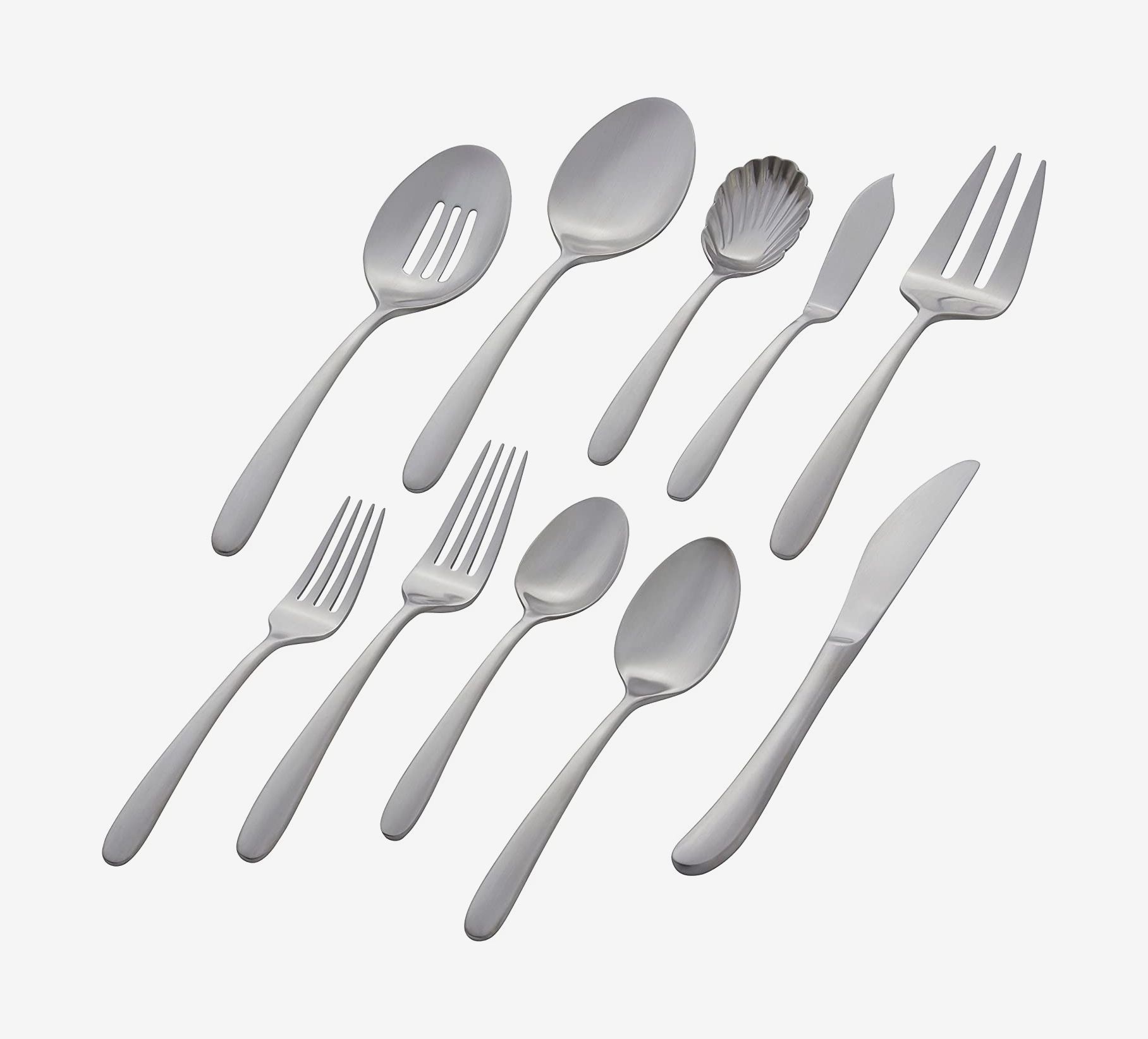 BRIIEC Matte Silver Silverware Set Satin Finish 36-Piece Stainless Steel Flatware Set with Flat Handle Include coffee spoon Kitchen Utensil Set Service for 6
