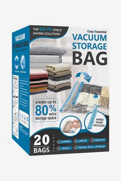 20 Pack Vacuum Storage Bags, Space Saver Bags (4 Jumbo/4 Large/4 Medium/4 Small/4 Roll) Compression for Comforters and Blankets, Sealer Clothes Storage, Hand Pump Included