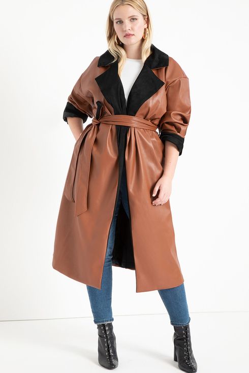 Face Dream Women Fashion Spliced PU Leather Woolen Long Coat Black Plus Size Overcoat 