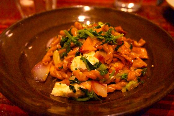 Farro Gamelli With Wild Mushrooms, Nettles, and Ricotta
Pizzaiolo, Oakland
5008 Telegraph Avenue
510.652.4888; $16
Pizza may be the star at Charlie Hallowell's fraternal twin restaurants Pizzaiolo and Boot & Shoe Service, but his pastas are noteworthy too. We recently loved these earthy, farro-based gamelli tossed with onion, chanterelle mushrooms, nettles, and topped with the freshest of fresh ricotta.