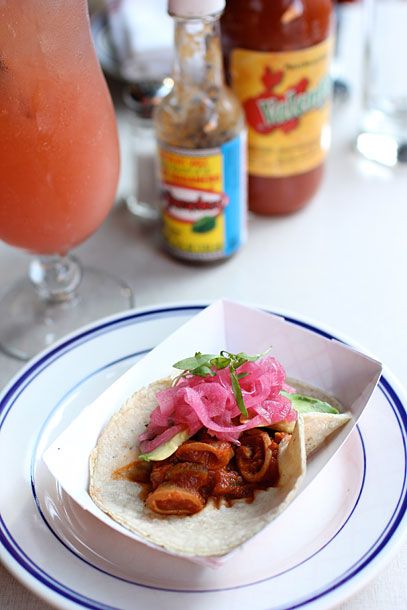 Avocado, garlic chips, pickled onions