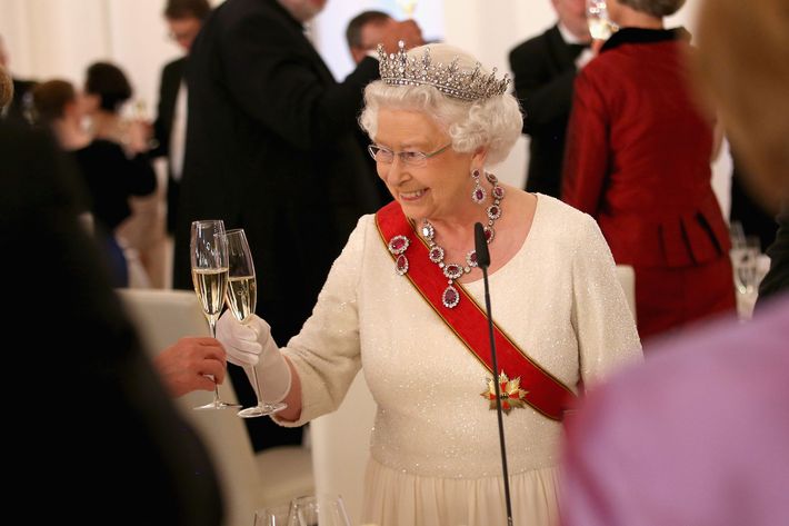 Queen Elizabeth with Champagne.