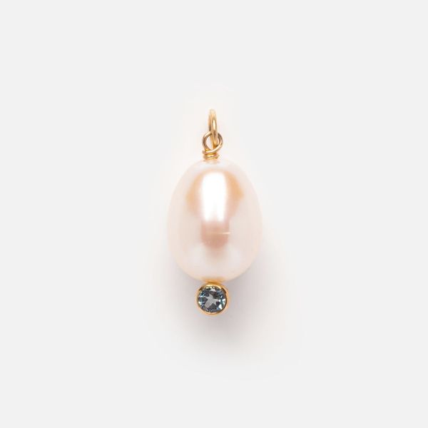 Local Eclectic Solid Gold Statement Charm - Pearl and Blue Topaz