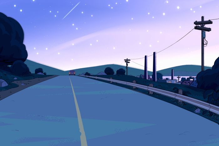Steven Universe driving off into the sunset.