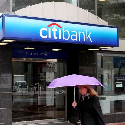 A pedestrian walks by a CitiBank branch office on April 18, 2011 in San Francisco, California.