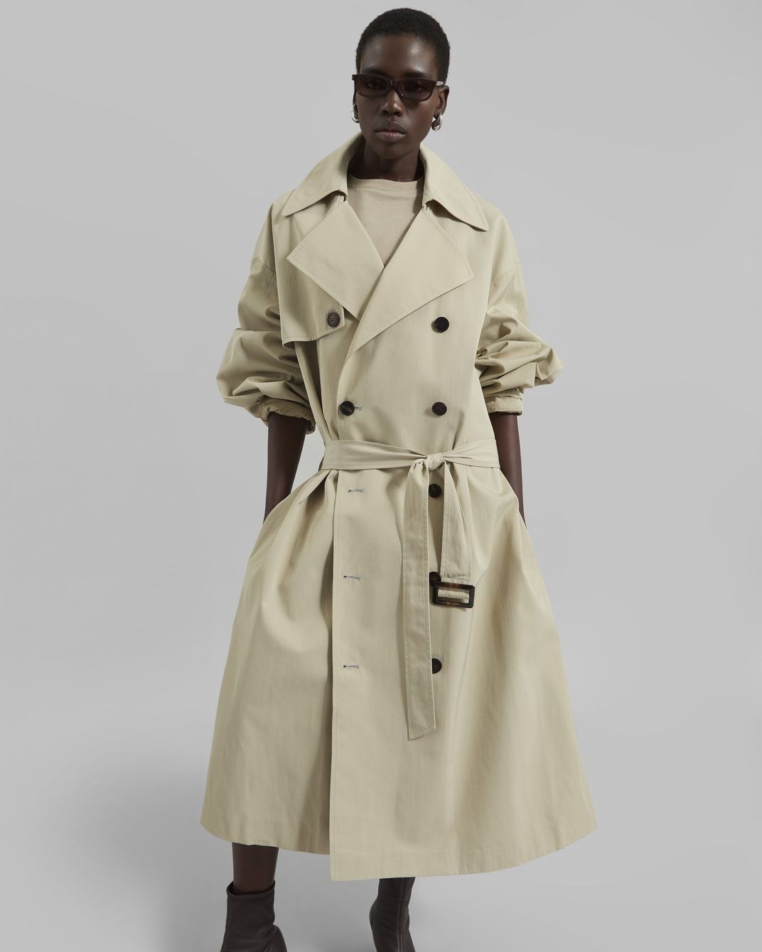 （laubeblanc） Belted Flare Trench coat Belted Flare Trench coat[Black] – L'AUBE BLANC