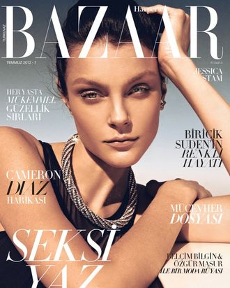 Jessica Stam for Turkish <em>Harper's Bazaar</em>.