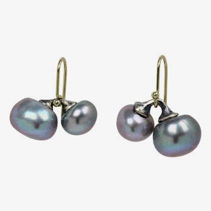 John Iverson Double Drop Grey Pearl Earrings