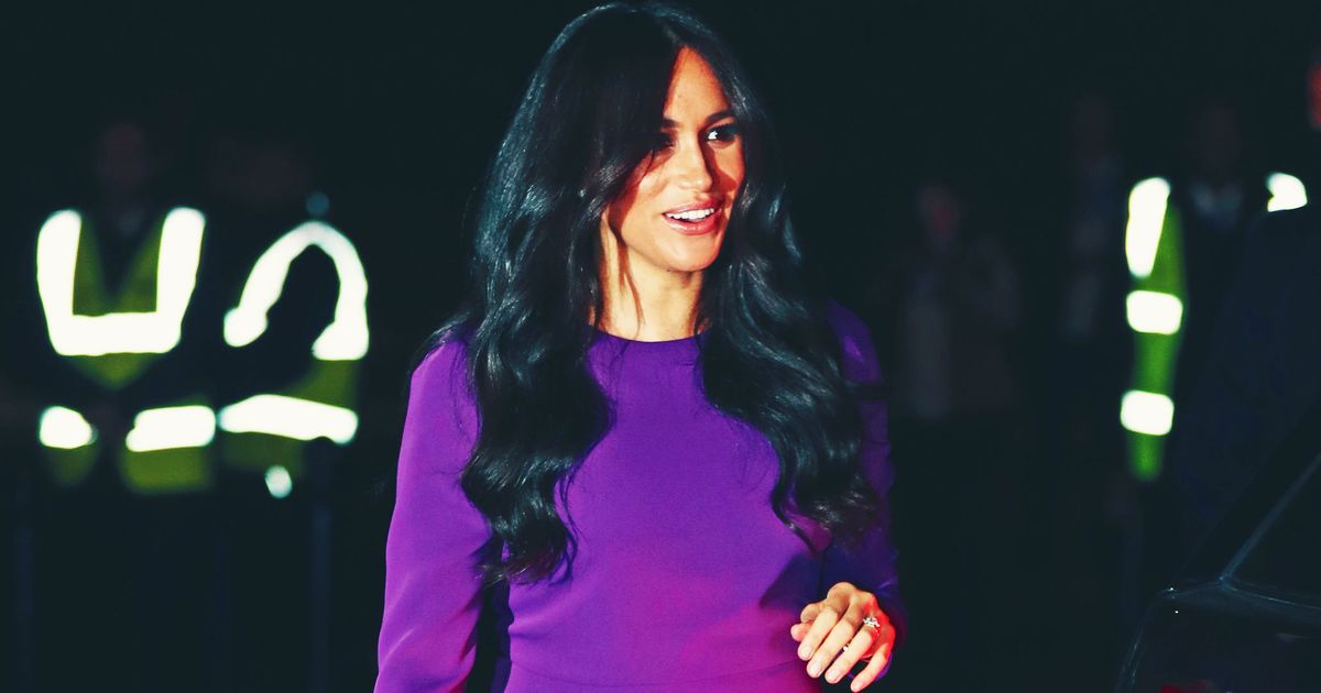 purple dress meghan markle Meghan Markle Wore a Thing: Burgundy Hugo Boss Dress En Route to New Zealand Edition