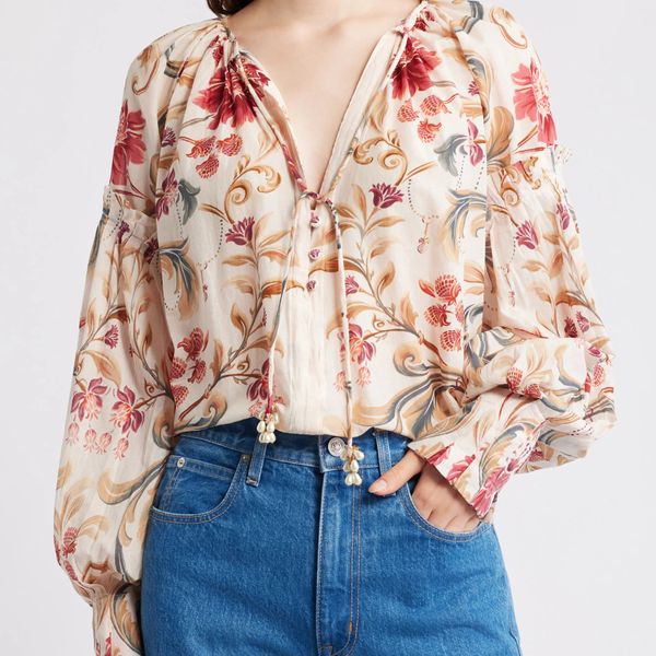 Farm Rio Royal Garden Print Cotton Peasant Top