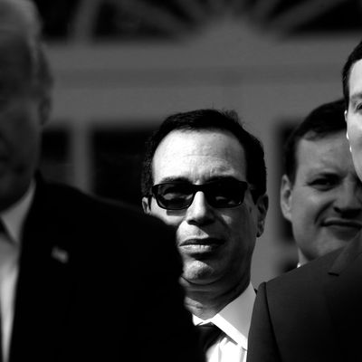 Donald Trump, Steven Mnuchin, and Jared Kushner.