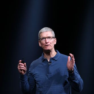 Apple CEO Tim Cook speaks during Apple's special event at the California Theatre in San Jose on October 23, 2012 in California. Apple unveiled a smaller version of its hot-selling iPad on Tuesday, jumping into the market for smaller tablet computers dominated by Amazon, Google, and Samsung. The iPad mini's touchscreen measures 7.9 inches (20cm) diagonally compared to 9.7 inches(24.6cm) on the original iPad. 