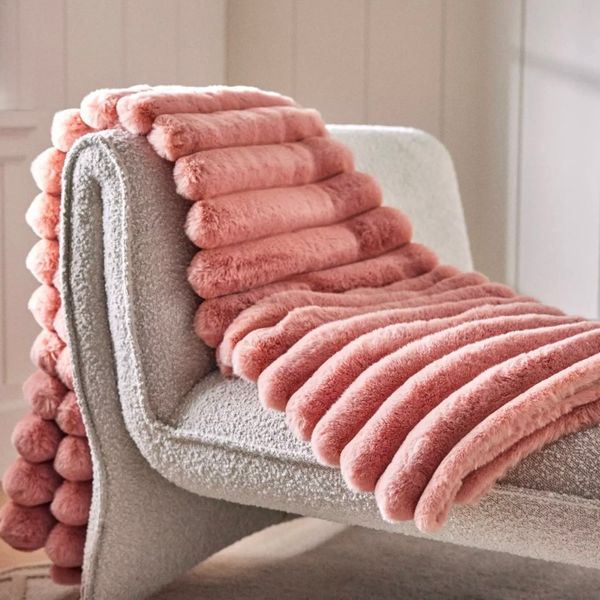 Anthropologie Tipped Puffer Faux Fur Throw Blanket