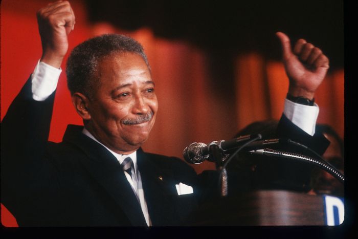 Dinkins responds to his supporters after his win on November 7, 1990.