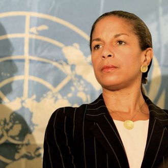 US Ambassador to the UN Susan Rice is seen during a press conference in Khartoum on October 9, 2010, on the last day of an official visit to Sudan by UN Security Council ambassadors. AFP PHOTO/ASHRAF SHAZLY (Photo credit should read ASHRAF SHAZLY/AFP/Getty Images)