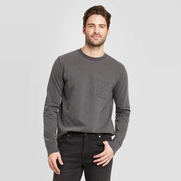 Goodfellow & Co Men's Long Sleeve Garment Dyed Pocket T-Shirt