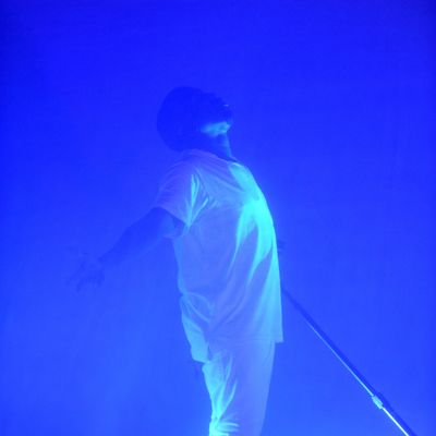 Kanye West performs onstage at the Adult Swim Upfront Party 2013 at Roseland Ballroom on May 15, 2013 in New York City. 