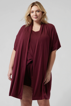 burgundy bathrobe for women with short sleeves
