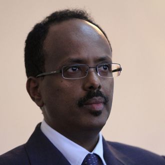 Somalia Prime Minister Mohamed Abdullahi Mohamed speaks during a press conference at the presidential palace in Mogadishu, as he announces his resignation in compliance with the Kampala accord, on June 19, 2011 .AFP Photo/ STRINGER (Photo credit should read STRINGER/AFP/Getty Images)