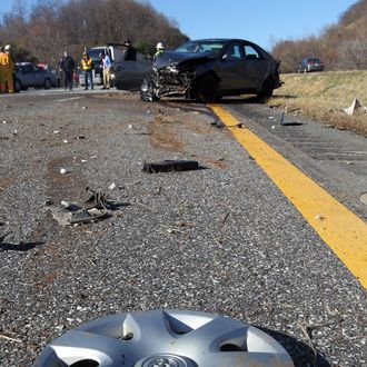 March 1, 2011; Charlottesville, Virginia, USA: A Toyota Camry and a Volvo station wagon were among the vehicles involved in a four car accident Tuesday morning at mile marker 104 near the VDOT Workers Memorial on I-64. 