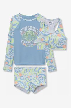 Lands’ End Girls Chlorine Resistant Long Sleeve Rash Guard Boyshort 3 Piece Swimsuit Set