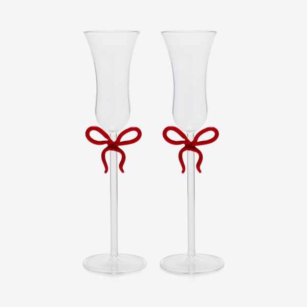 Moda Domus Set-of-Two Bow-Detailed Glass Champagne Flutes
