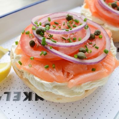 A bagel with the works from Frankel's Delicatessen & Appetizing.