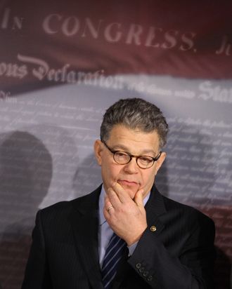 Sen. Al Franken (D-MN) participates in a news conference after helping move a repeal of the Defense of Marriage Act out of the Judiciary Committee at the U.S. Captiol November 10, 2011 in Washington, DC. The Senate Judiciary Committee voted along party lines Thursday to repeal the Defense of Marriage Act, which was signed by President Bill Clinton in 1996. 