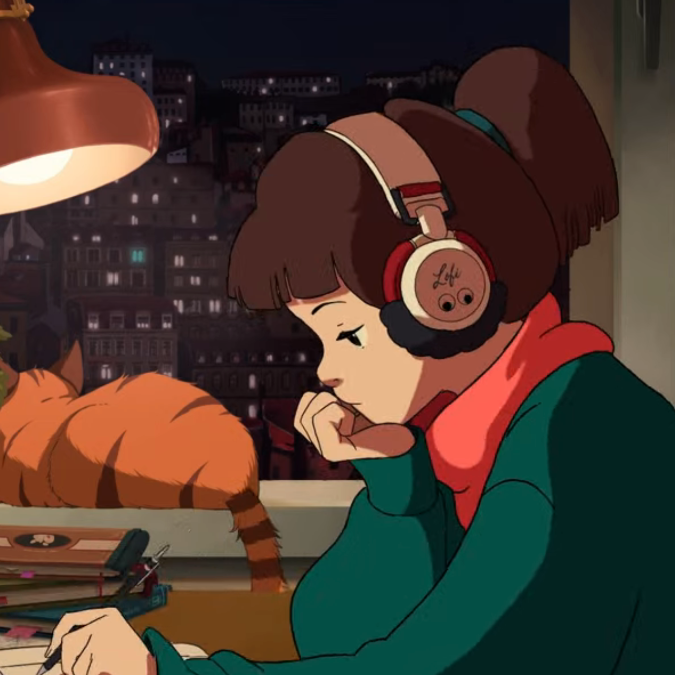 lofi girl,girl with earphone , from anime, evening t