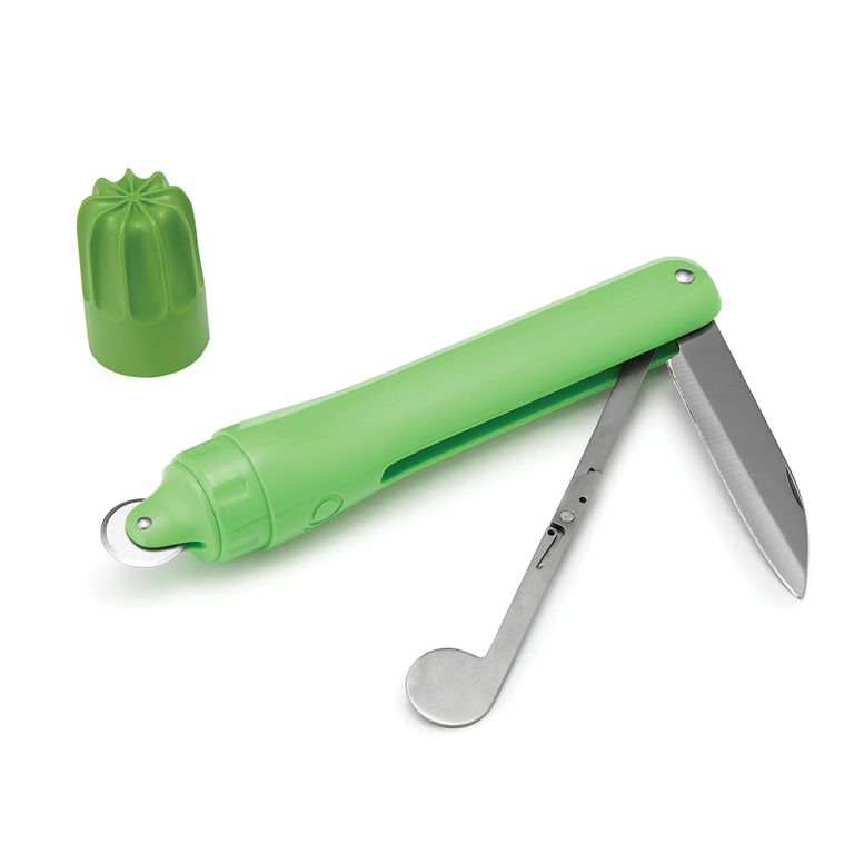 With a knife for cutting limes, a rolling cutter to chop mint, and a muddler to mix it all together.