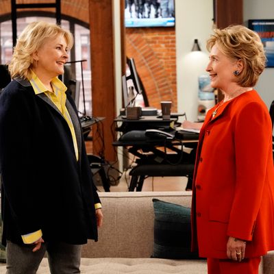 Candice Bergen as Murphy Brown and Hillary Clinton as 
