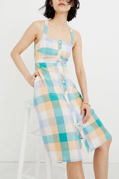 Madewell Tank Button-Front Midi Dress in Rainbow Check