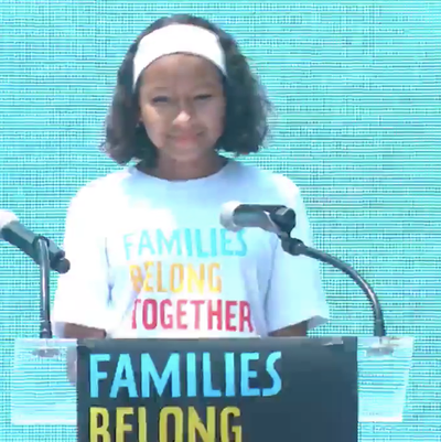 Leah at the Families Belong Together protest.