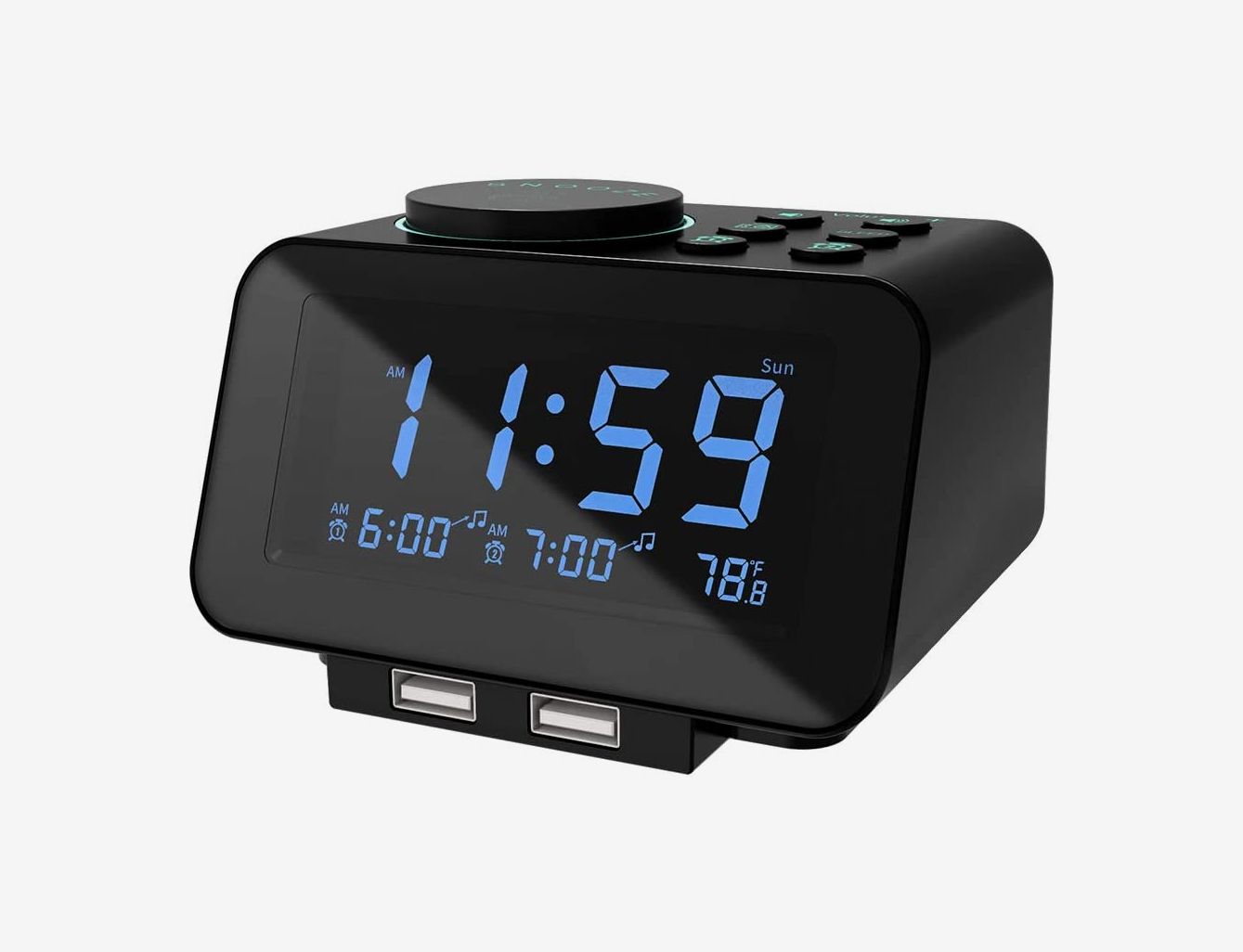 Smiley face Digital Alarm Clock with FM Radio Adjustable Alarm Volume Desk Alarm Clock,2 USB Charge Ports Large LED Display Time Temperature USB or Battery Operated 