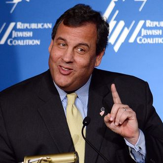 LAS VEGAS, NV - MARCH 29: New Jersey Gov. Chris Christie speaks during the Republican Jewish Coalition spring leadership meeting at The Venetian Las Vegas on March 29, 2014 in Las Vegas, Nevada. The Republican Jewish Coalition began its annual meeting wtih potential Republican presidential candidates in attendence, along with Republican super donor Sheldon Adelson. (Photo by Ethan Miller/Getty Images)