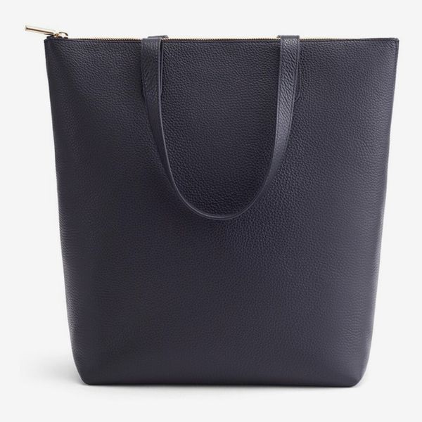 Tall Structured Leather Zipper Tote