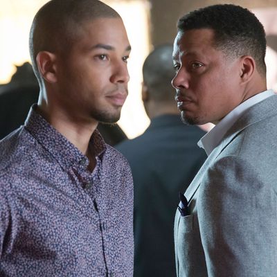 EMPIRE: Lucious (Terrence Howard, R) and Jamal (Jussie Smollett, L) form a music-centered relationship in the special two-hour “Die But Once/Who I Am” Season Finale episode of EMPIRE airing Wednesday, March 18 (8:00-10:00 PM ET/PT) on FOX. CR: Chuck Hodes/FOX