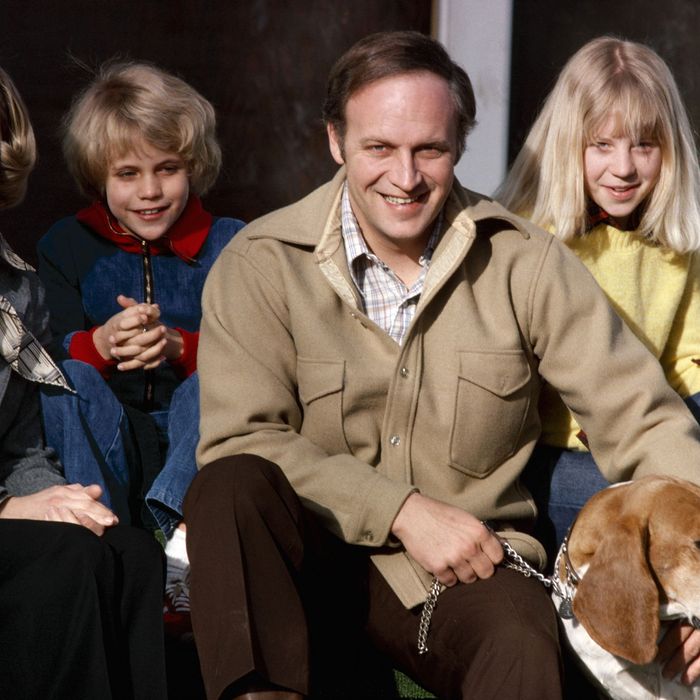 Congressman Dick Cheney and wife Lynne pose for a photo with their two children Liz (L) and Mary and Basset Hound Cyrano at their home March 1978 in Casper, Wyoming. 