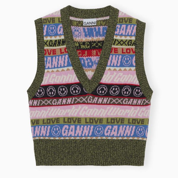 Ganni Graphic V-Neck Sweater Vest