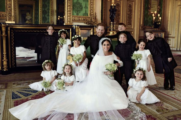 Prince Harry, Meghan Markle, and their pageboys and bridesmaids.