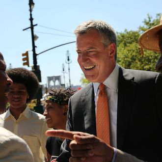 New York Democratic mayoral candidate Bill de Blasio meets supporters during a campaign event on July 30, 2013 in New York City. Following the meltdown of Anthony Weiner's campaign due to a 