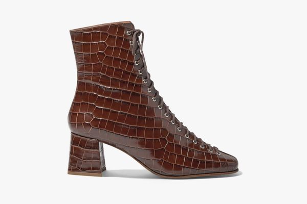By Far Becca Glossed Croc-Effect Leather Ankle Boots