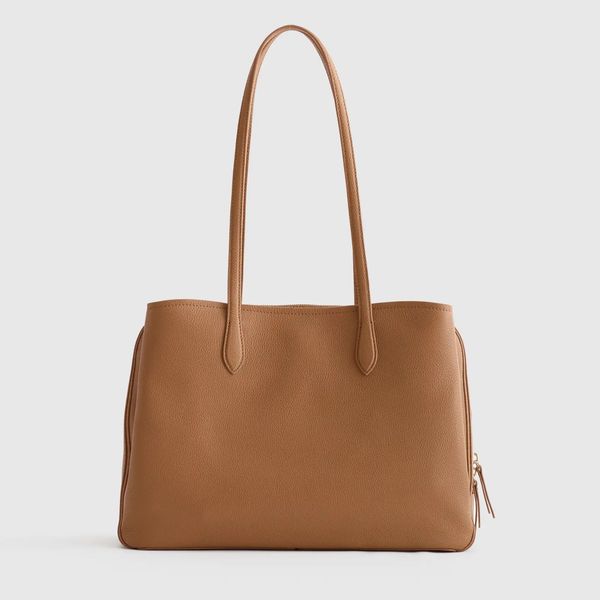 Quince Italian Leather Triple Compartment Work Tote
