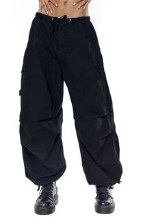 Jaded London Black Parachute Cargo Pants