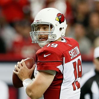 John Skelton #19 of the Arizona Cardinals looks to pass against the Atlanta Falcons at Georgia Dome on November 18, 2012 in Atlanta, Georgia. 