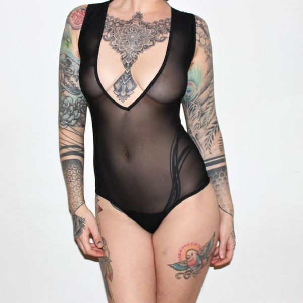 Bully Boy Tuck Bodysuit - Black Mesh and Lace (Online Exclusive
