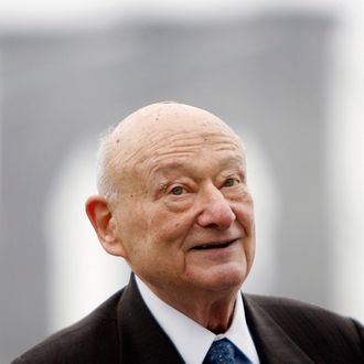 In this March 23, 2010 file photo, former New York Mayor Ed Koch speaks during a publicity event in New York. Koch is keeping tabs on the Democratic National Convention while undergoing a battery of hospital tests. A spokesman for the ex-Democratic mayor says Koch might not get out of the hospital Wednesday, as he'd originally hoped. Koch felt weak over the weekend while staying with friends in North Carolina. He was admitted to New York-Presbyterian Hospital on Tuesday, Sept. 4, 2012, with anemia. 